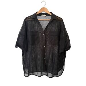 Millibon OVERSIZED MESH SHORT SLEEVE BUTTON DOWN I Size:L